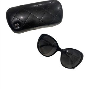 NIB Chanel black and rhinestone logo sunglasses